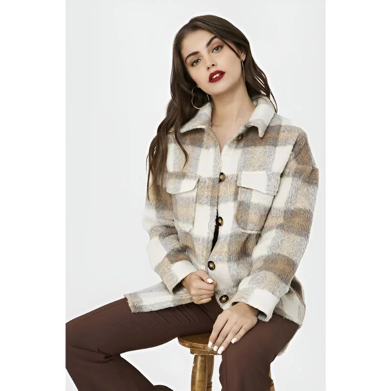 Chaqueta Camisera Cuadros Beige Nicopoly