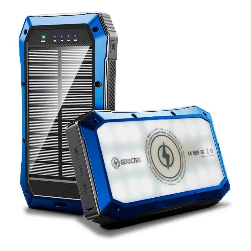 Power bank solar 20000mAh con carga inalámbrica y panel solar para cargar celulares durante viajes y actividades outdoor